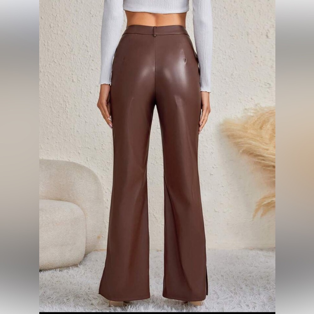SHEIN Brown Faux Leather Flare Pants - Picture 3 of 8